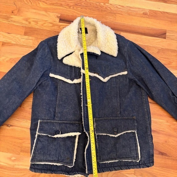 Vintage Sherpa Lined Sears Denim Jacket Mens 44R Western Style Shearling Collar - Picture 5 of 12
